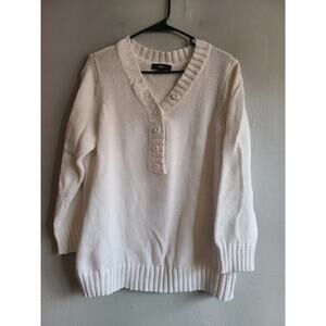 Women's large XL white knit sweater button up v-neck henley